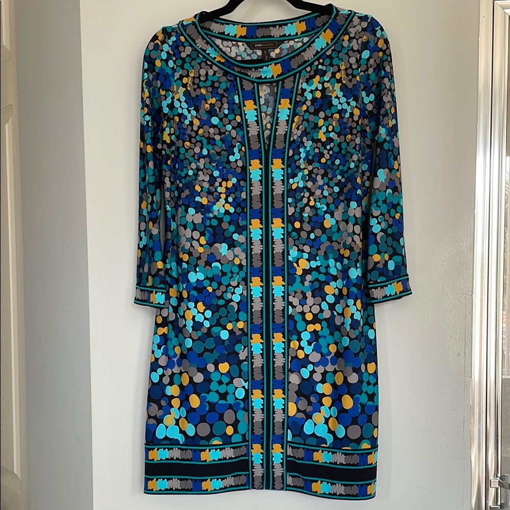 BCBGMaxAzria Blue Sheath Dress Knee-Length 3/4 Cuffed Sleeve Cocktail